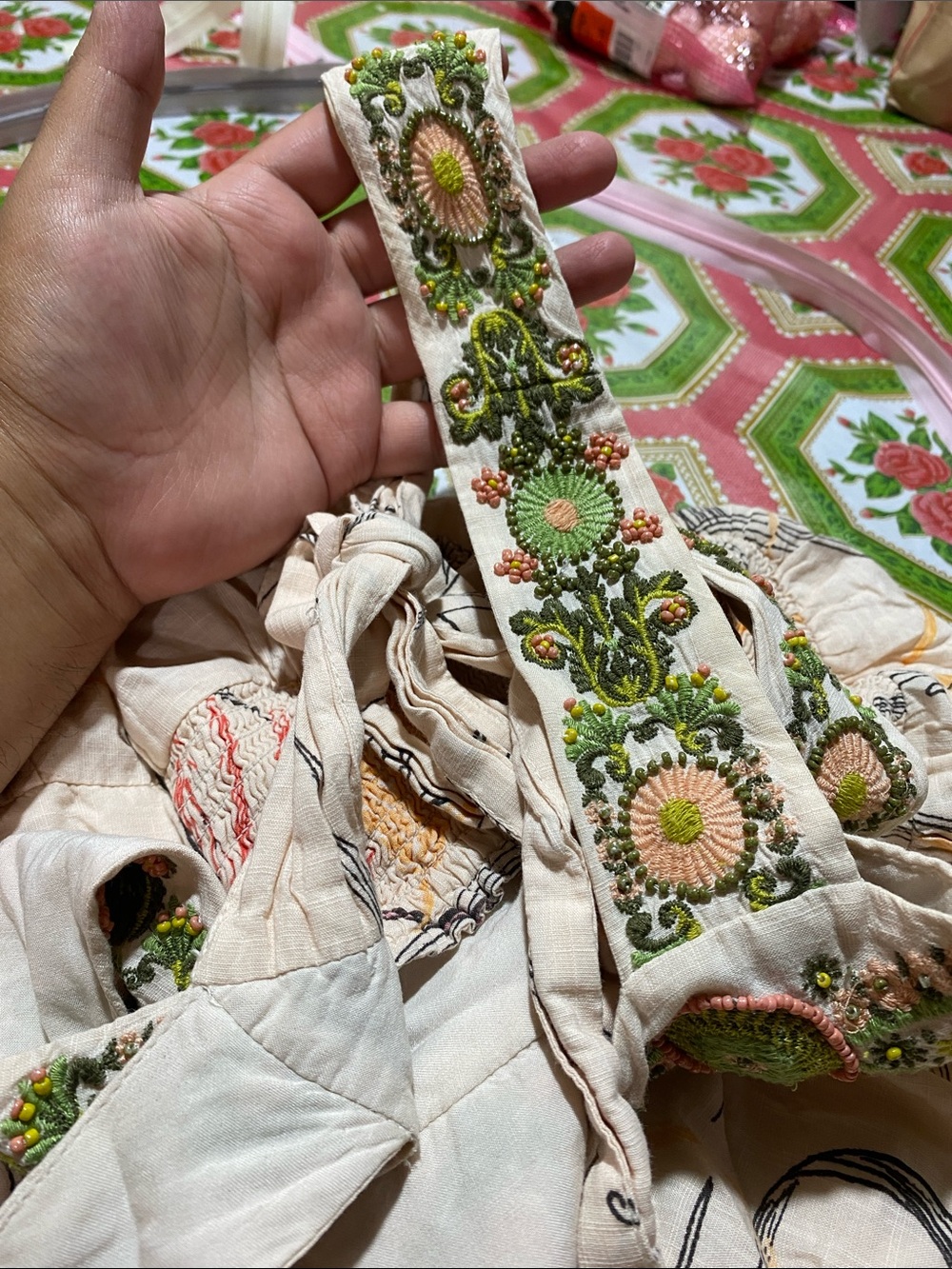 Anthropologie Square Neck Floral Embroidered Beaded Maxi Dress Small Petite - Picture 16 of 16